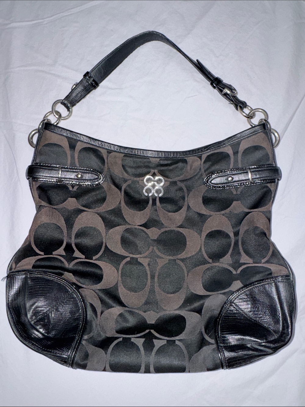 Coach Brown and Black Signature Canvas Shoulder Bag